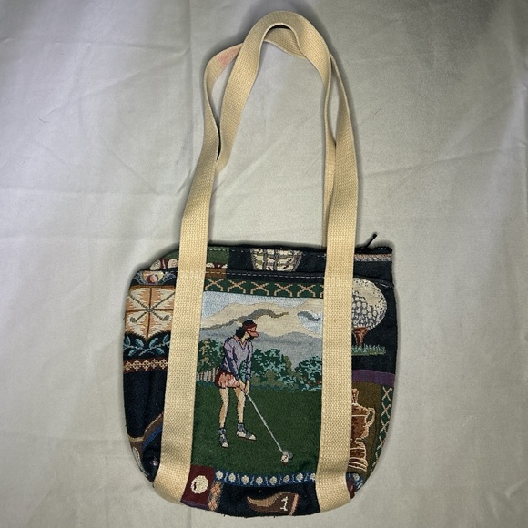 Handbags - 80s 90s Bonnie Reilly Golfing tapestry shoulder bag with pocket